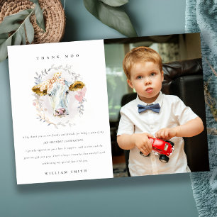 Niedliche Kuhfarm Kinder Foto jedes Alter Geburtst Dankeskarte