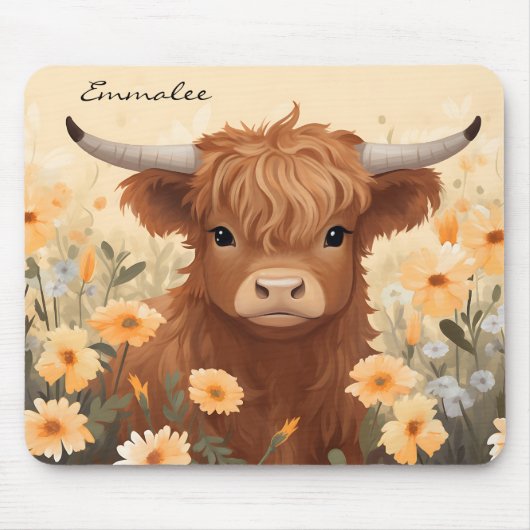 Niedliche Kuhflora mit Monogramm Mousepad (Vorne)