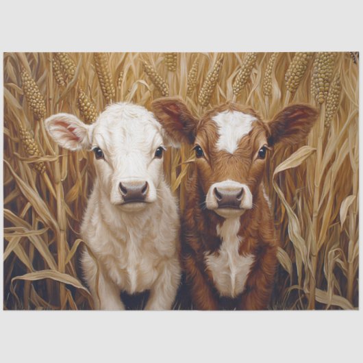 Niedliche Kuhkalben Getreidefelder Seidenpapier (Vorderseite)