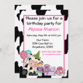 Niedliche Kuhmädchen-Geburtstagseinladung Einladung (Vorne/Hinten)