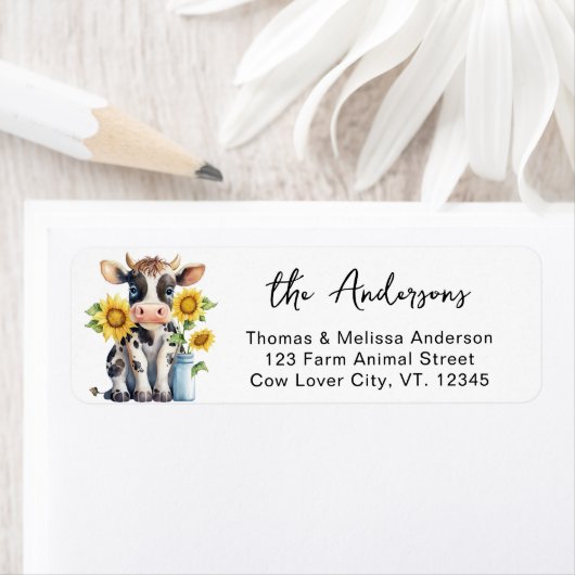 Niedliche Kuhsonnenblumen Farm Tierische Rücksende (Insitu)