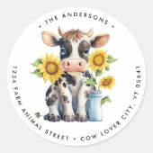 Niedliche Kuhsonnenblumen Farm Tierische Rücksende Runder Aufkleber (Vorderseite)