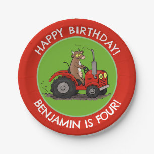 Niedliche Kuhzugmaschine personalisiert Geburtstag Pappteller