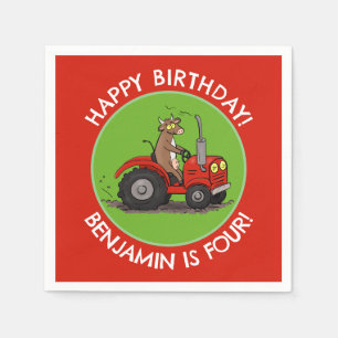 Niedliche Kuhzugmaschine personalisiert Geburtstag Serviette