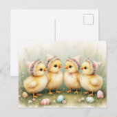 Niedliche Küken in Osterbonnets Postkarte (Vorne/Hinten)