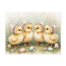 Niedliche Küken in Osterbonnets