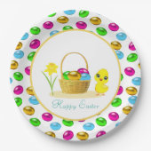 Niedliche Küken- und mehrfarbige Ostereier Pappteller (Vorderseite)