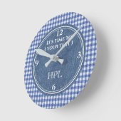 Niedliche kundenspezifische 8-in Blue & White Kari Runde Wanduhr (Winkel)