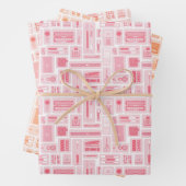 Niedliche Kunst liefert rosa orangefarbenes Muster Geschenkpapier Set (Beispiel)