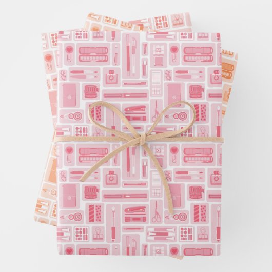 Niedliche Kunst liefert rosa orangefarbenes Muster Geschenkpapier Set (Beispiel)