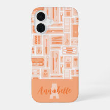 Niedliche Kunstelemente Peach Orange Muster Monogr