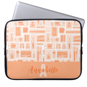 Niedliche Kunstelemente Peach Orange Muster Monogr Laptopschutzhülle