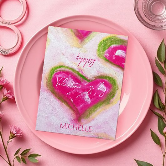 Niedliche künstlerisch-heiße rosa Herzen Postkarte