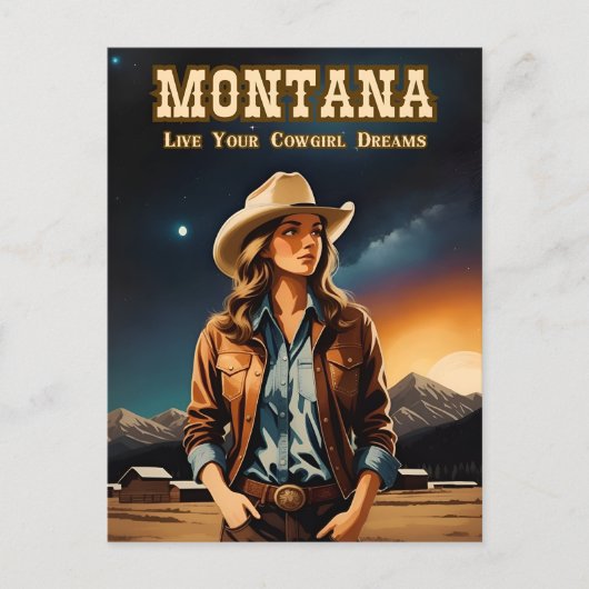 Niedliche Künstlerische Nacht Sky Montana Cowgirl Postkarte (Vorderseite)