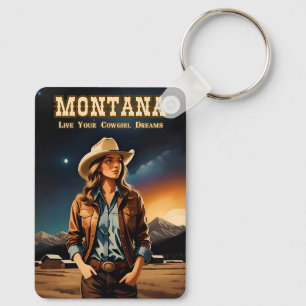 Niedliche Künstlerische Nacht Sky Montana Cowgirl Schlüsselanhänger