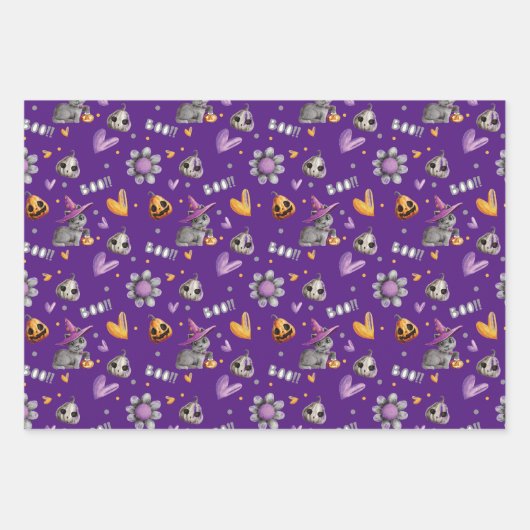 Niedliche Kürbis, Katzen und Blume kochen Hallowee Geschenkpapier Set (Vorderseite 2)