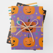 Niedliche Kürbis-Streifen Halloween Geschenkpapier Set (Beispiel)