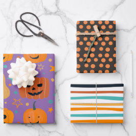 Niedliche Kürbis-Streifen Halloween Geschenkpapier Set