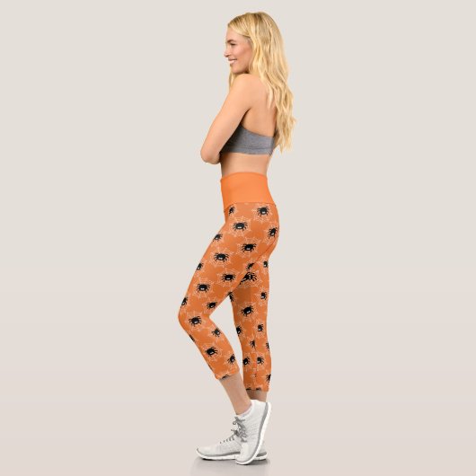 Niedliche Kürbisfarben Muster Spinnennetze Hallowe Capri Leggings (Links)