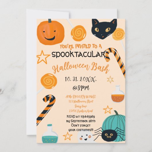 Niedliche Kürbiskatze Kandu Halloween Bash Custom  Einladung (Vorderseite)