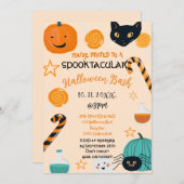 Niedliche Kürbiskatze Kandu Halloween Bash Custom Einladung (Vorne/Hinten)