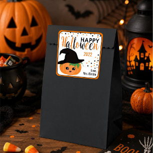Niedliche Kürbiskeule-Halloween-Aufkleber & Labels Quadratischer Aufkleber