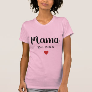Niedliche kursive Mama etabliertes Jahr Rotes Herz T-Shirt