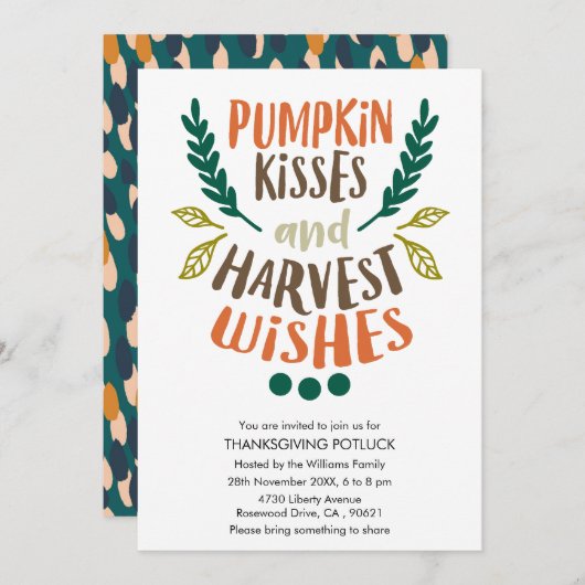 Niedliche Küsse Foliage Erntedank Einladung (Vorne/Hinten)