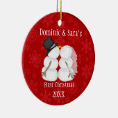 Niedliche küssende Snowman-erste Keramikornament (Rechts)