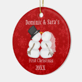 Niedliche küssende Snowman-erste Keramikornament (Links)