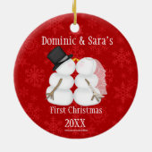 Niedliche küssende Snowman-erste Keramikornament (Hinten)