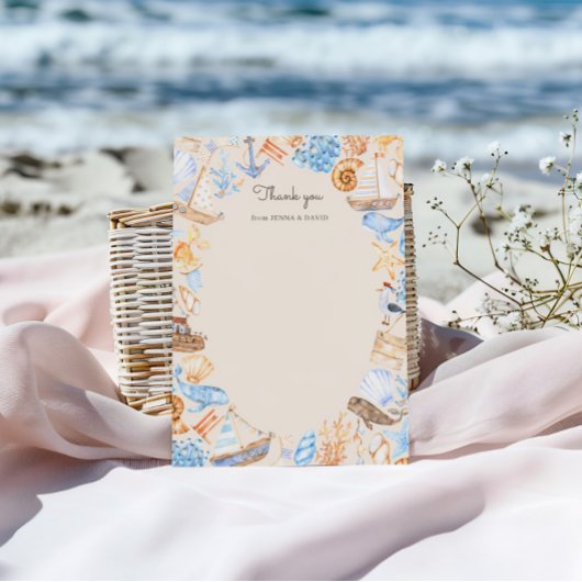 Niedliche Küstenschiffe und Meerestiere Dankeskarte