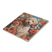 Niedliche Labradoodle-Daisy- und Mohnblüte-Blume Fliese (Seite)