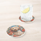 Niedliche Labradoodle-Daisy- und Mohnblüte-Blume Getränkeuntersetzer (Seite)
