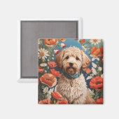 Niedliche Labradoodle-Daisy- und Mohnblüte-Blume Magnet (Vorderseite/Rückseite)