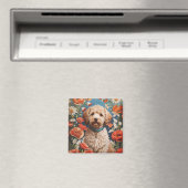 Niedliche Labradoodle-Daisy- und Mohnblüte-Blume Magnet (In Situ (Geschirrspüler))