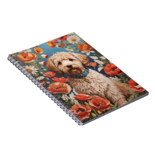 Niedliche Labradoodle-Daisy- und Mohnblüte-Blume Notizblock (Rechte Seite)