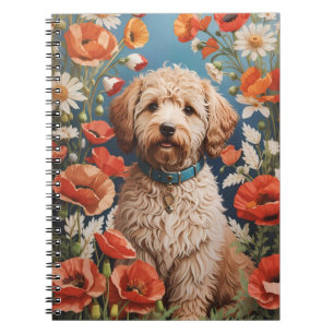 Niedliche Labradoodle-Daisy- und Mohnblüte-Blume Notizblock