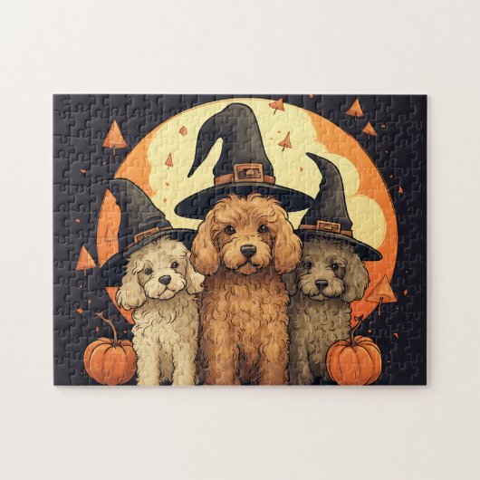 Niedliche Labradoodles Hund/Halloween Puzzle (Horizontal)