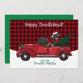 Niedliche Labradoodles Roter Weihnachtswagen Feiertagskarte (Vorne/Hinten)