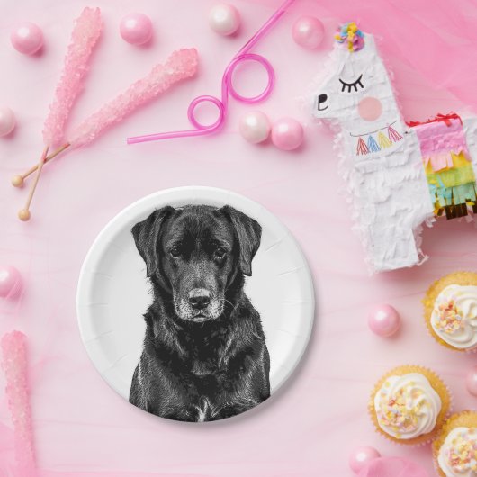Niedliche Labrador Black Dog Puppy Pet Sketch Pappteller (Party)