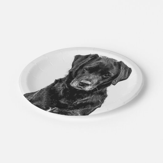 Niedliche Labrador Black Dog Puppy Pet Sketch Pappteller (Schrägansicht)