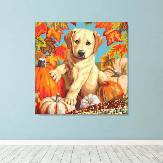 Niedliche Labrador Retriever Welpe Herbsternte Leinwanddruck (Insitu (Holzboden))