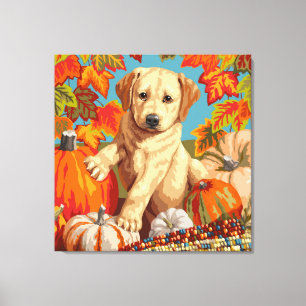 Niedliche Labrador Retriever Welpe Herbsternte Leinwanddruck