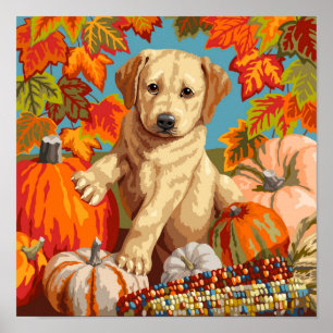 Niedliche Labrador Retriever Welpe Herbsternte Poster
