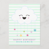 Niedliche LachCloud - Grüner gestreifter Kindergeb Postkarte (Vorderseite)