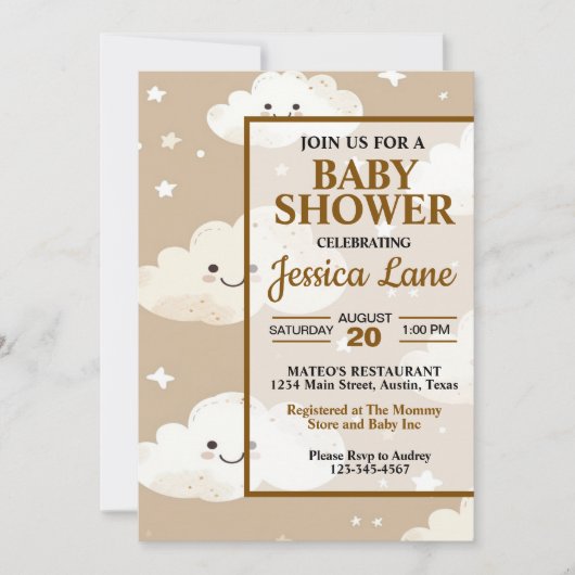 Niedliche Lächeln Wolken Kinderdusche Einladung (Vorderseite)