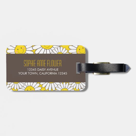 Niedliche lächelnde Gänseblümchen Personalizable Gepäckanhänger (Rückseite horizontal)