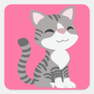Niedliche lächelnde graue Tabby-Katze Quadratischer Aufkleber