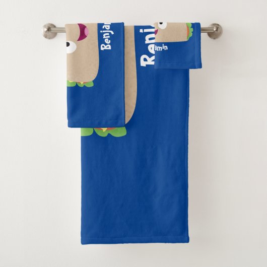 Niedliche Lächelnde Taco-Cartoon-Illustration Badhandtuch Set (Insitu)